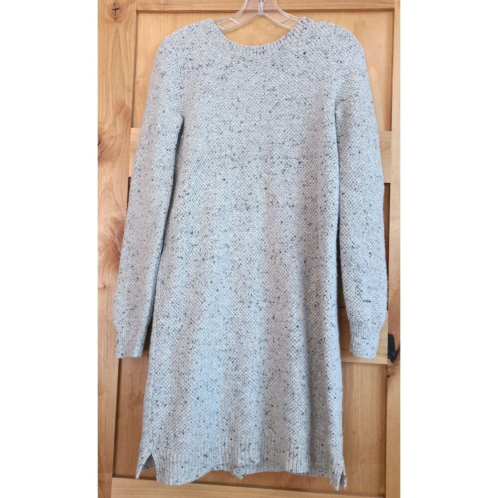 Madewell Merino Wool Blend Gray Sweater Dress MEDIUM Button Back Minimalist M